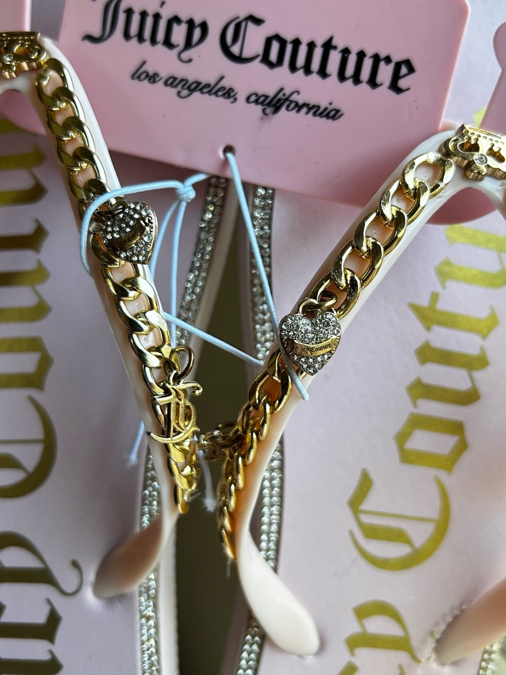 Juicy Couture Pink Y2K Charm Slide Sandals NWT Gold Chain Rhinestones Aesthetic - Picture 4 of 7